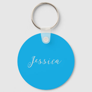 Blue Modern Elegant Plain Simple Professional Name Keychain