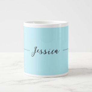 Blue Modern Elegant Plain Simple Professional Name Large Coffee Mug