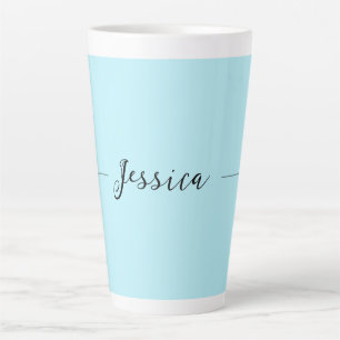 Blue Modern Elegant Plain Simple Professional Name Latte Mug