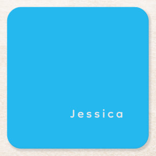 Blue Modern Elegant Plain Simple Professional Name Square Paper Coaster
