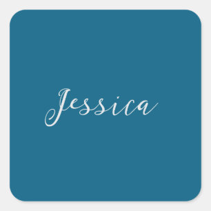 Blue Modern Elegant Plain Simple Professional Name Square Sticker