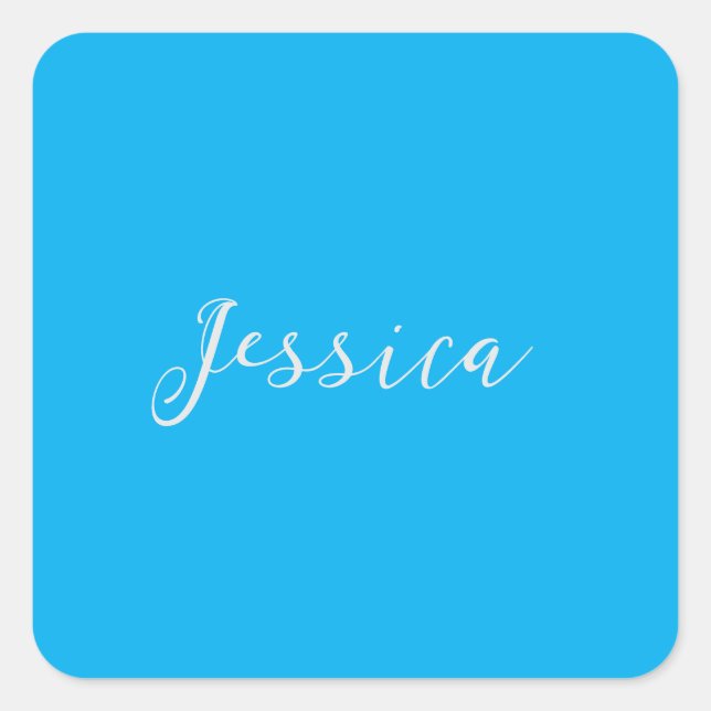 Blue Modern Elegant Plain Simple Professional Name Square Sticker (Front)