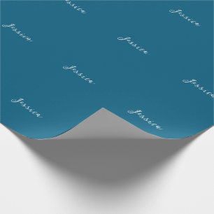Blue Modern Elegant Plain Simple Professional Name Wrapping Paper