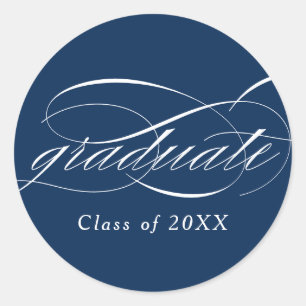 Blue Modern Elegant Script Graduation Classic Round Sticker