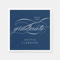 Blue Modern Elegant Script Graduation Party