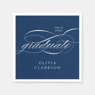 Blue Modern Elegant Script Graduation Party Napkin