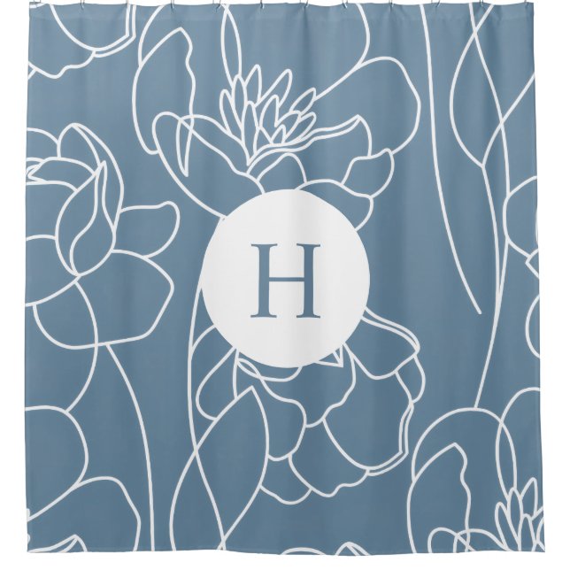 Blue Modern Elegant Wildflower Monogram Name (Front)