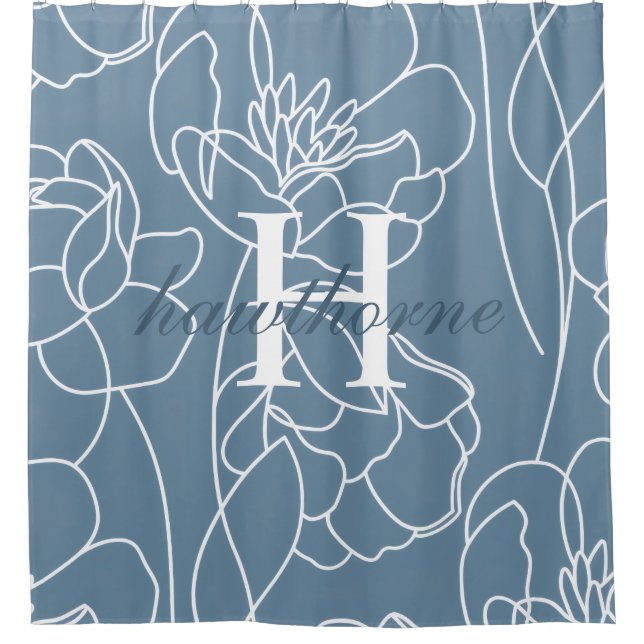 Blue Modern Elegant Wildflower Monogram Name (Front)