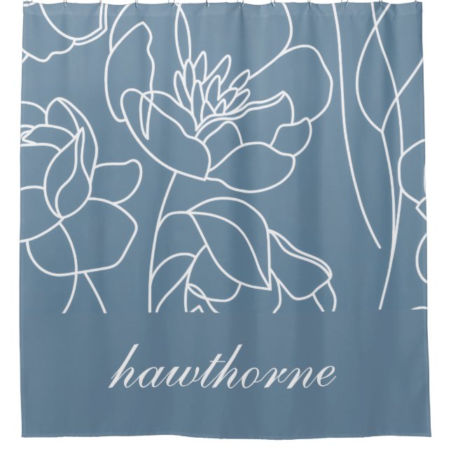 Blue Modern Elegant Wildflower Monogram Name (Front)