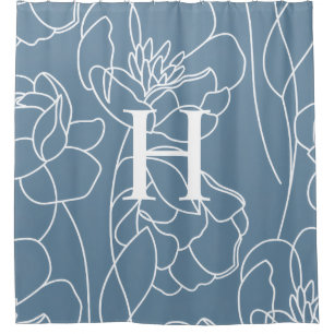 Blue Modern Elegant Wildflower Monogram Name