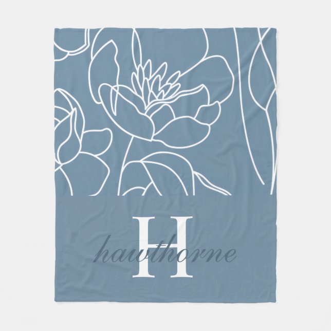 Blue Modern Elegant Wildflower Name Fleece Blanket (Front)