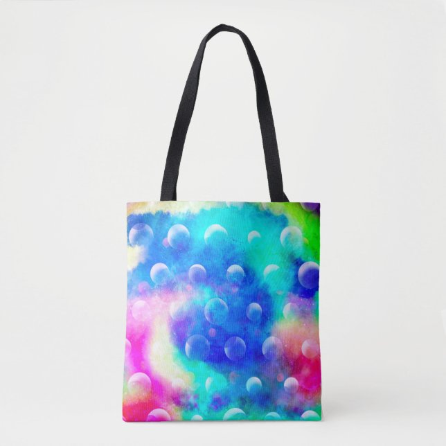 Blue modern fabulous bubbles abstract trendy tote bag (Front)