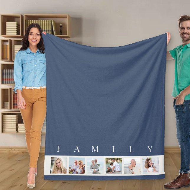 Blue Modern Family 6 Picture Collage Photo Fleece Blanket (Creator Uploaded)