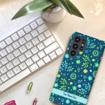 Blue Modern Floral Abstract Personalized  Name Samsung Galaxy Case<br><div class="desc">This cheerful blue floral Inspirivity cell phone case will be the perfect addition to your phone. Change the personalized banner bar with your name or favourite quote. Never misplace your phone again with this trendy case. The fun floral pattern adds a stylish modern feel to your phone. For more of...</div>