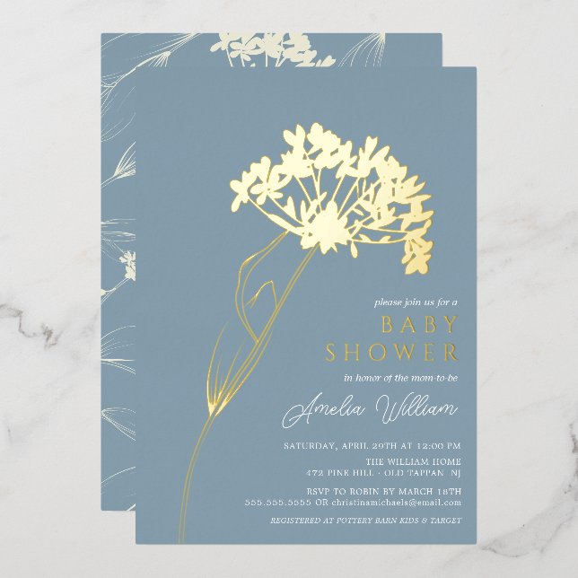 Blue Modern Floral Baby Shower (Front/Back)
