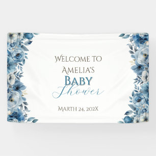 Blue Modern Floral Watercolor Baby Shower Banner