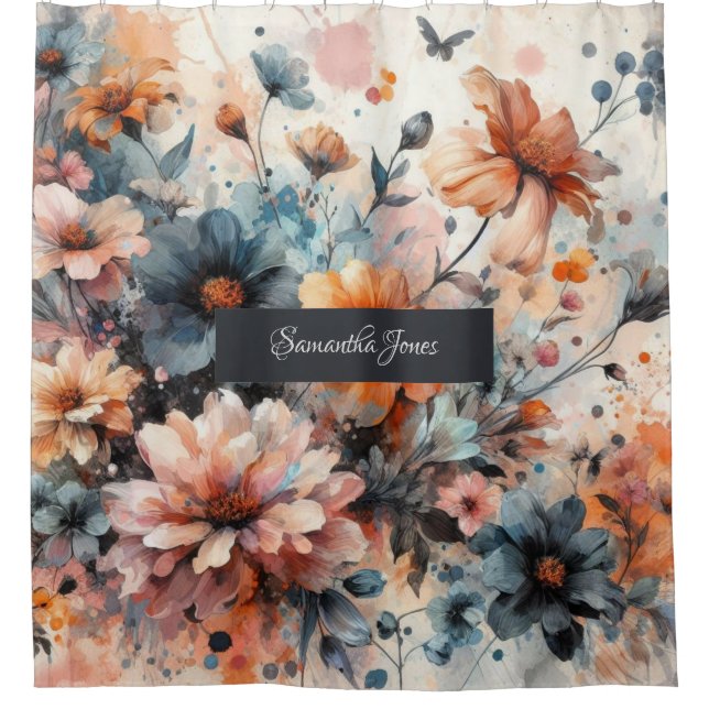 blue Modern floral wedding  invitation (Front)