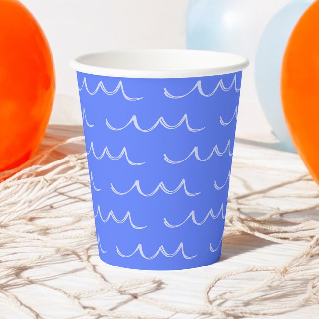 Blue Modern French Waves Water Paper Cups (Creator Uploaded)