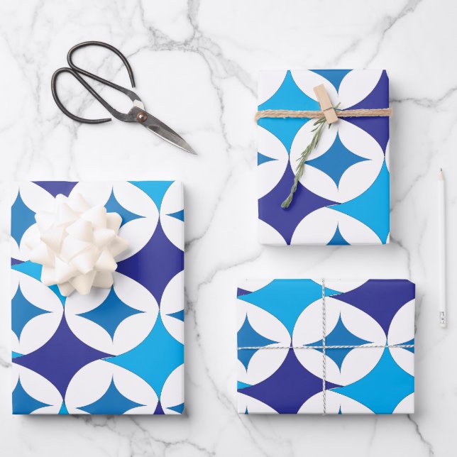 Blue Modern Geometric Wrapping Paper Sheet (Front)