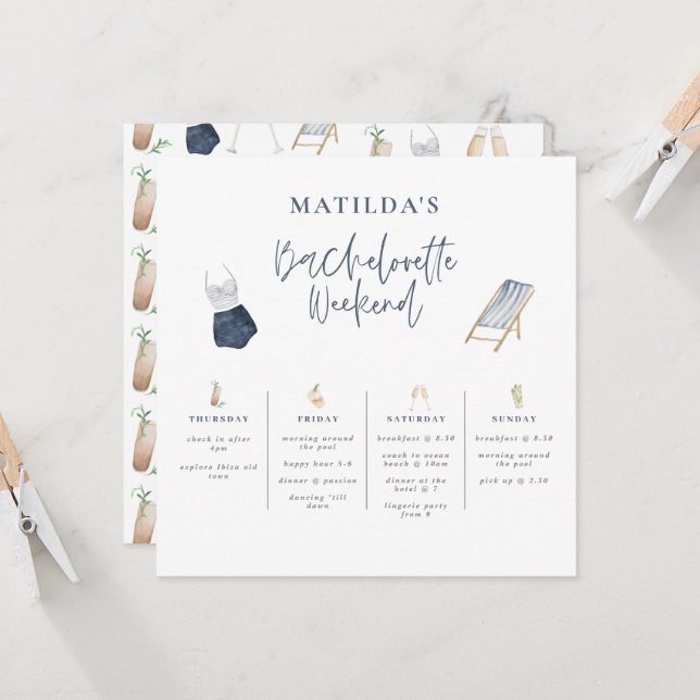 Blue modern girly bachelorette weekend itinerary (Front/Back In Situ)