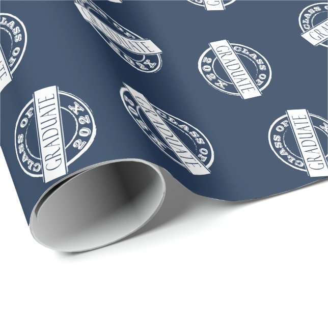 Blue Modern Grad Graduate Class Year    Wrapping Paper (Roll Corner)