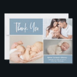Blue Modern Handlettering Baby Photo Collage  Thank You Card<br><div class="desc">Create lasting memories of your baby shower with these Blue Handlettering Photo Collage Baby Shower Thank You Cards. Personalize these cards with your own photos, capturing the precious moments of your baby and family. Show your gratitude to your loved ones who have showered you with love and support during this...</div>
