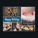 Blue Modern Happy Holidays Photo Collage Christmas Holiday Postcard<br><div class="desc">Your beautiful family photos deserve to be shared during this time of year as you send warm wishes. Customize this modern collage design & personalize with your family greeting. Find the other pieces from the collection. This design uses blue as an accent colour but it can be easily switched to...</div>