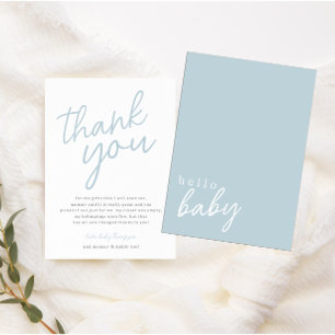 Blue Modern Hello Baby Baby Shower Thank You  Card