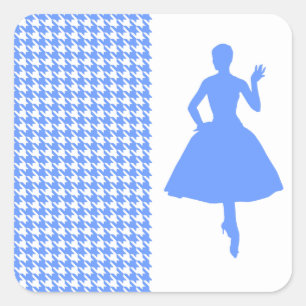 Blue Modern Houndstooth with Fashion Silhouette Square Sticker