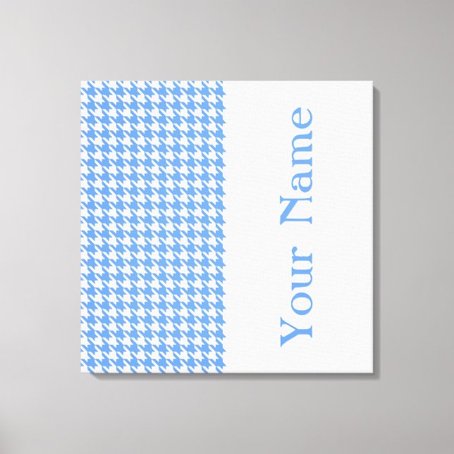 Blue Modern Houndstooth with name Canvas Print (Front)