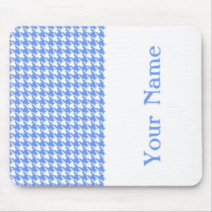 Blue Modern Houndstooth with name Mouse Pad