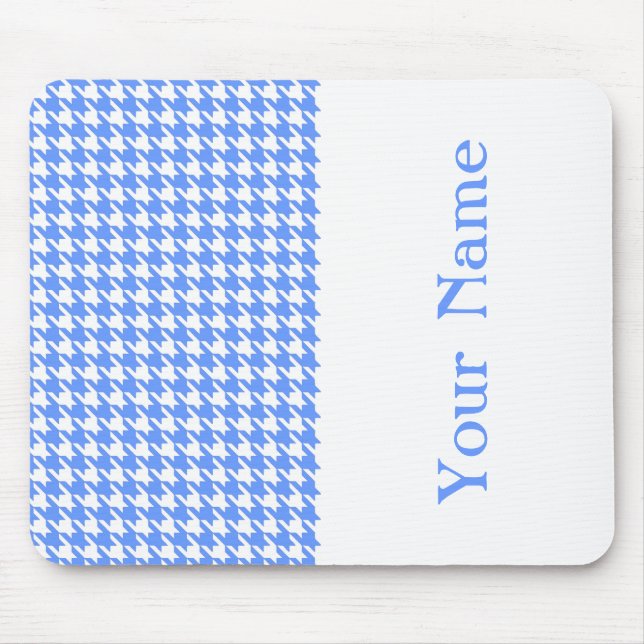 Blue Modern Houndstooth with name Mouse Pad (Front)