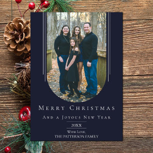 Blue Modern Inverted Boho Arch Holiday Photo Card