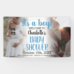 Blue Modern It's A Boy Baby Shower 2 Photo Banner