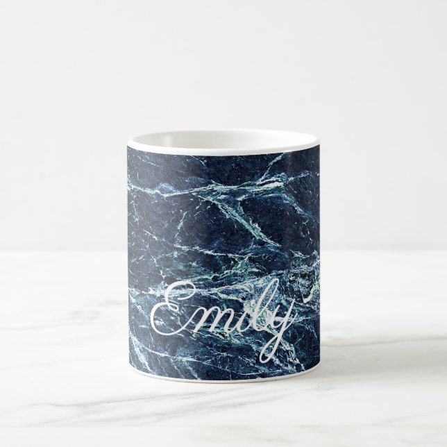 Blue modern marble Personalized Name Coffee Mug (Center)