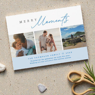 Blue Modern Merry Moments Beach Photos Holiday Card