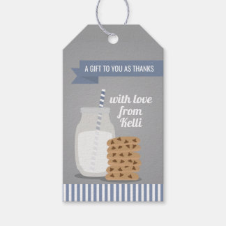 Blue Modern Milk and Cookies Striped Favour Tags