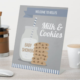 Blue Modern Milk and Cookies Striped Pedestal Sign