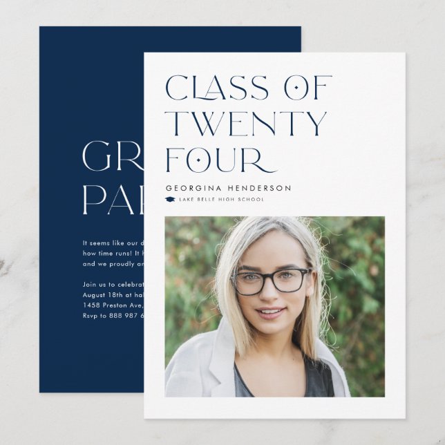 Blue Modern Minimalist Class of 2022 Graduation Invitation (Front/Back)