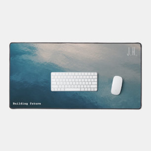 Blue modern minimalist (Custom Text and Initials) Desk Mat
