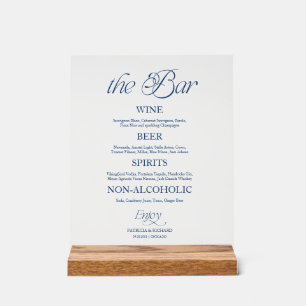 Blue Modern Minimalist The Bar Wedding Menu Sign