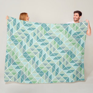 Blue Modern Mint Abstract Triangle Pattern Fleece Blanket
