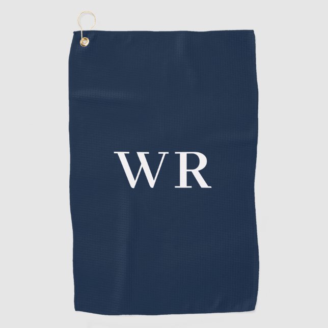 Blue Modern Monogram Golf Towel (Front)