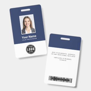 Blue Modern Monogram Logo Employee Photo Barcode Badge