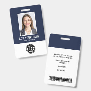 Blue Modern Monogram Logo Employee Photo Barcode Badge