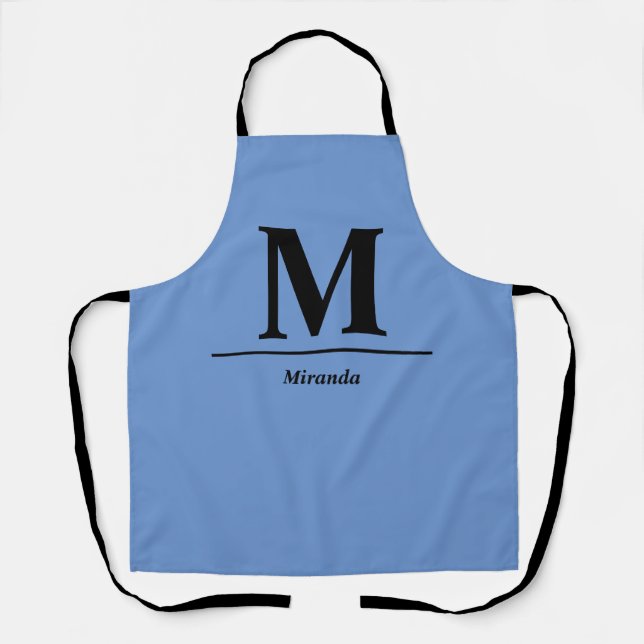 Blue modern monogram name personalized apron (Front)