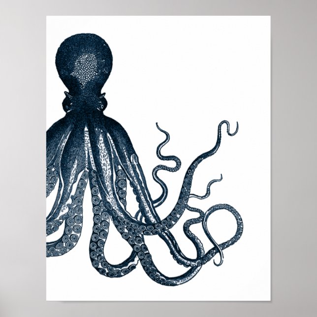 Blue Modern Octopus Poster (Front)