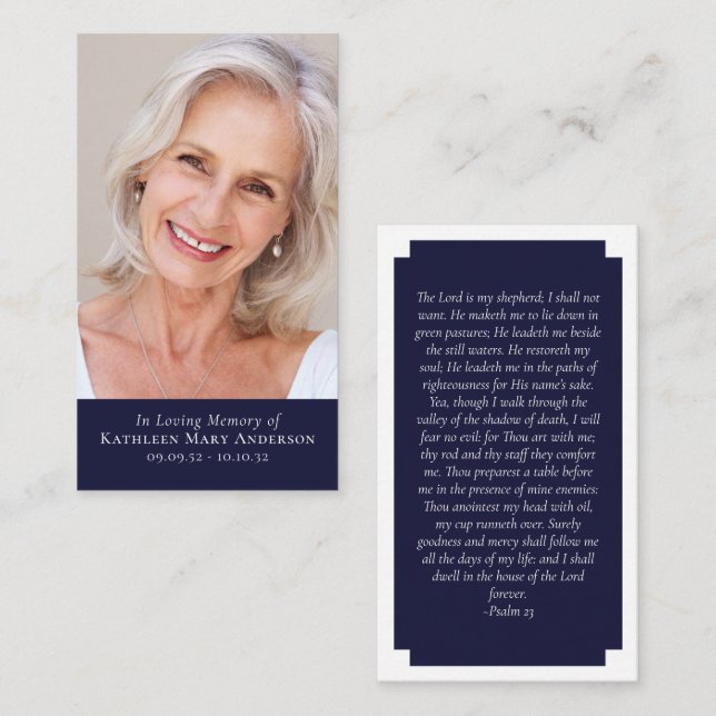 Blue Modern Photo Memorial Prayer Card (Front/Back)