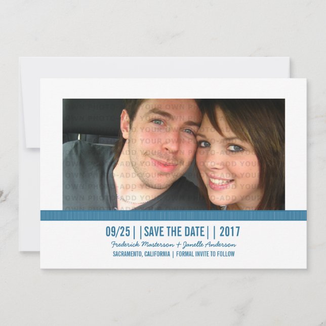 Blue Modern Photo Save the Date Invite (Front)