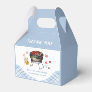 Blue Modern Plaid Retro Country Baby Q Baby Shower Favor Box